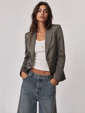 BOSS Hugo Boss Satin Olive Grey Tailored Blazer Jacket Women’s US 6 EU 38